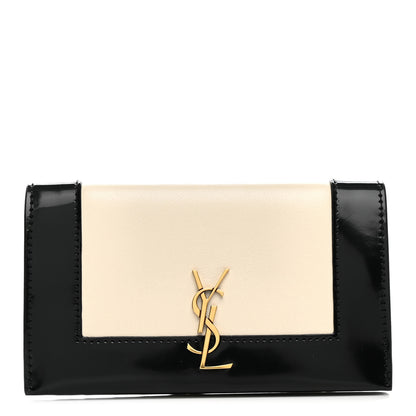 Saint Laurent Nappa Patent Calfskin Two-Toned Monogram Flap Wallet Alabastro Black 1 of 8