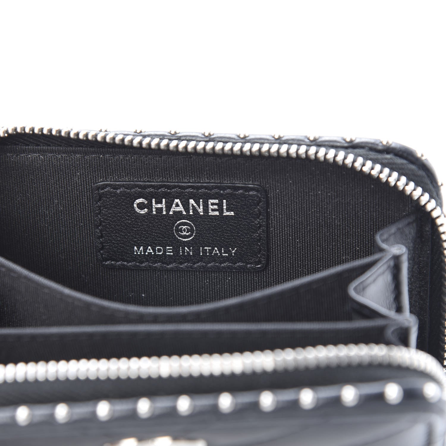 Chanel Lambskin Chevron Quilted Studded Zip Around Coin Purse Black 6 of 8