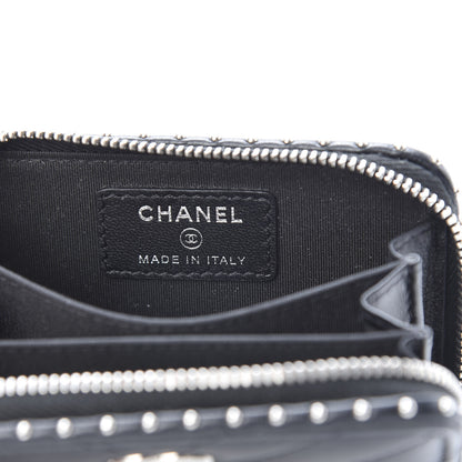 Chanel Lambskin Chevron Quilted Studded Zip Around Coin Purse Black 6 of 8
