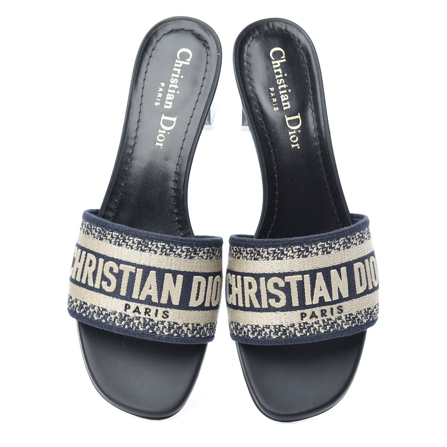 Christian Dior Cotton Embroidered Dway 40mm Slide Sandals 36.5 Deep Blue 5 of 12