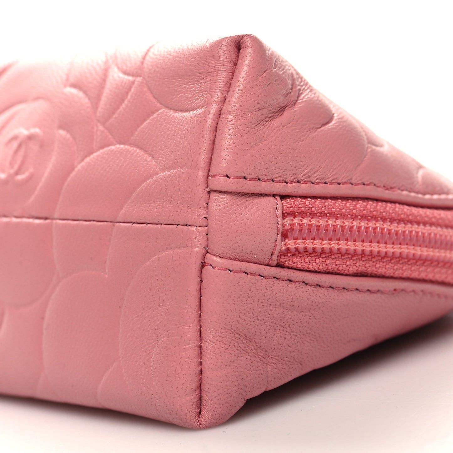 Lambskin Camellia Embossed Cosmetic Case Pink
