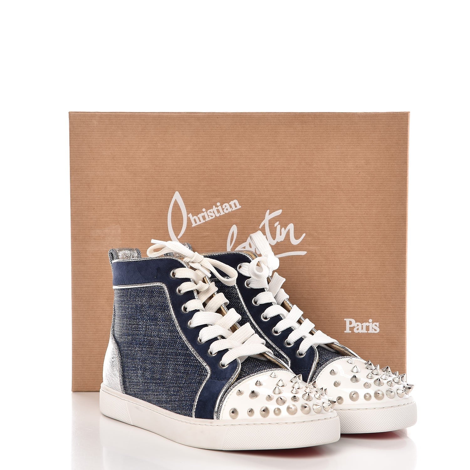 Christian Louboutin Lame Lou Spikes Flat Sneakers 37 Blue 7 of 9