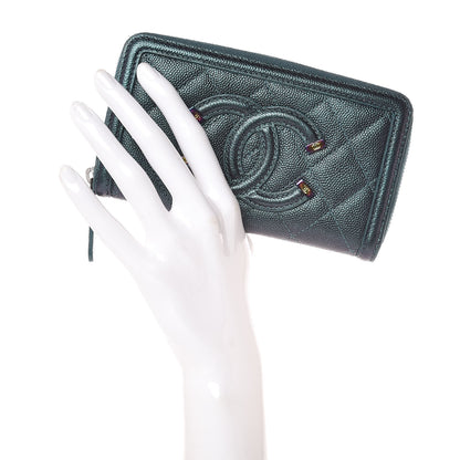 Chanel Iridescent Caviar Quilted Medium Filigree Zip Around Wallet Dark Turquoise 2 of 12