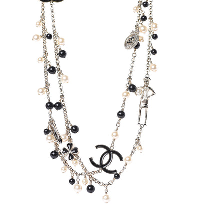 Chanel Pearl Beaded Enamel CC Coco Long Necklace Black Gold 1 of 5