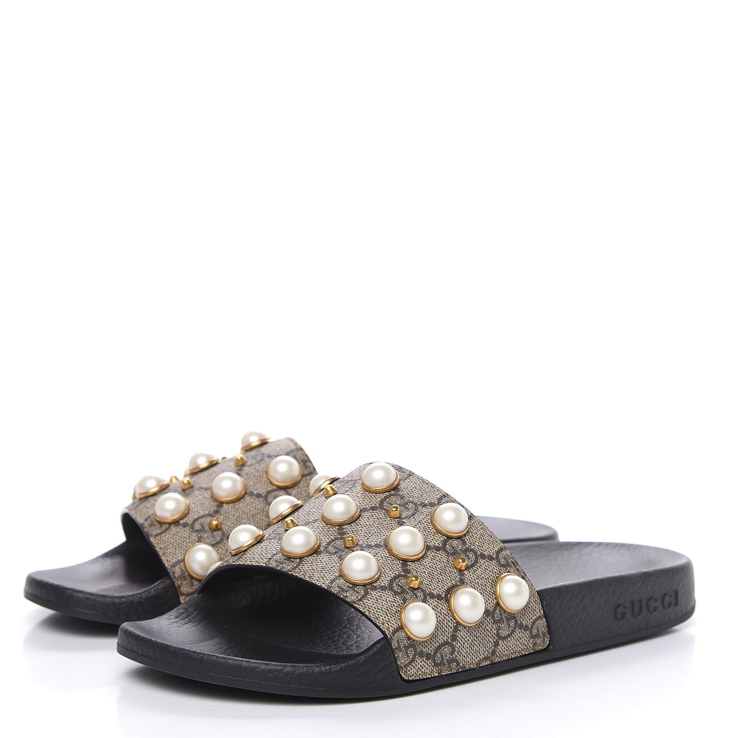 Gucci GG Supreme Monogram Pearls Slide Sandals 37 Beige 3 of 8