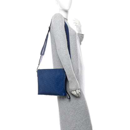 Gucci Calfskin GG Tennis Embossed Medium Wristlet Messenger Bag Intense Metal Blue 2 of 10