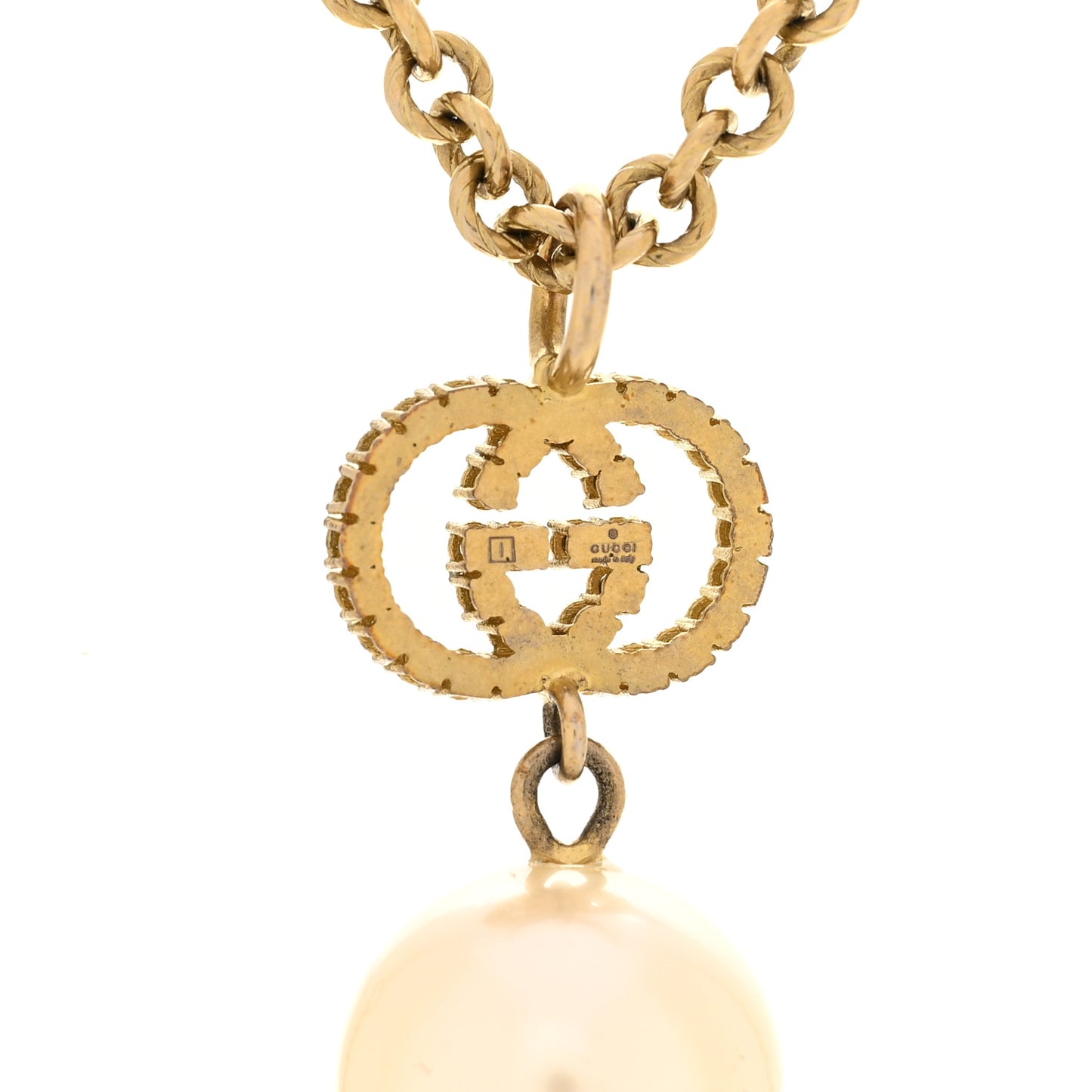 Pearl Crystal Interlocking G Necklace Gold