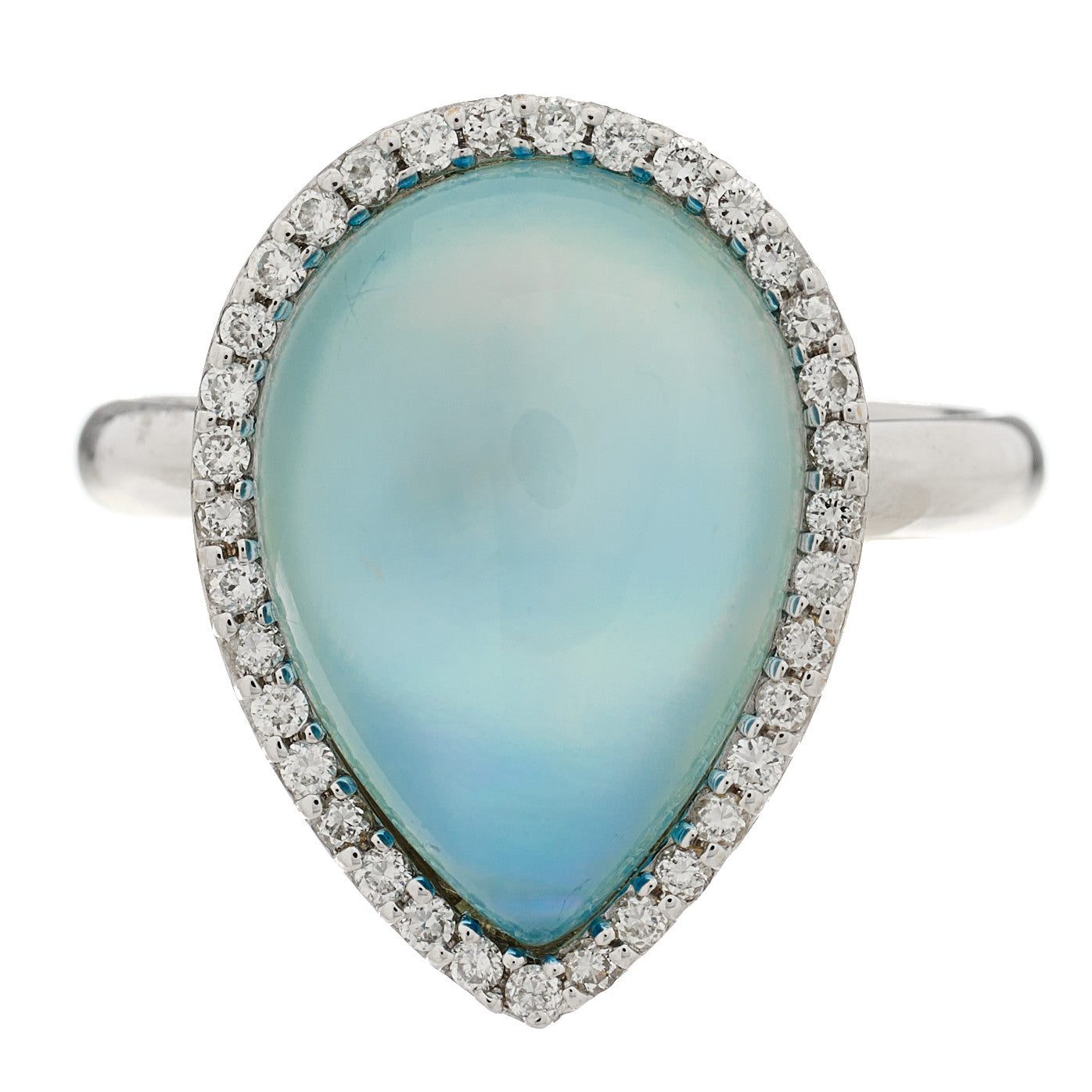 Roberto Coin 18K White Gold Diamond Blue Topaz Mother of Pearl Cocktail Ring 53 6.5 1 of 6