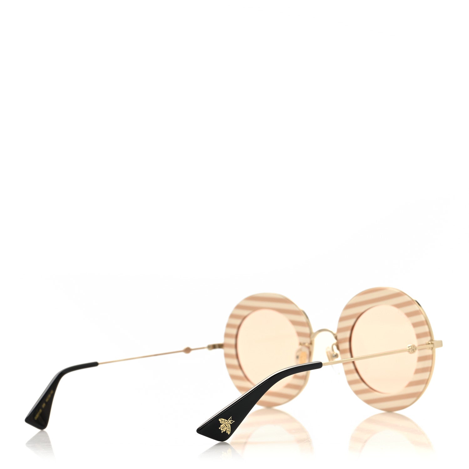 Gucci Metal Acetate Striped Soave Amore Round Frame Sunglasses GG0113S Gold Pink 4 of 7