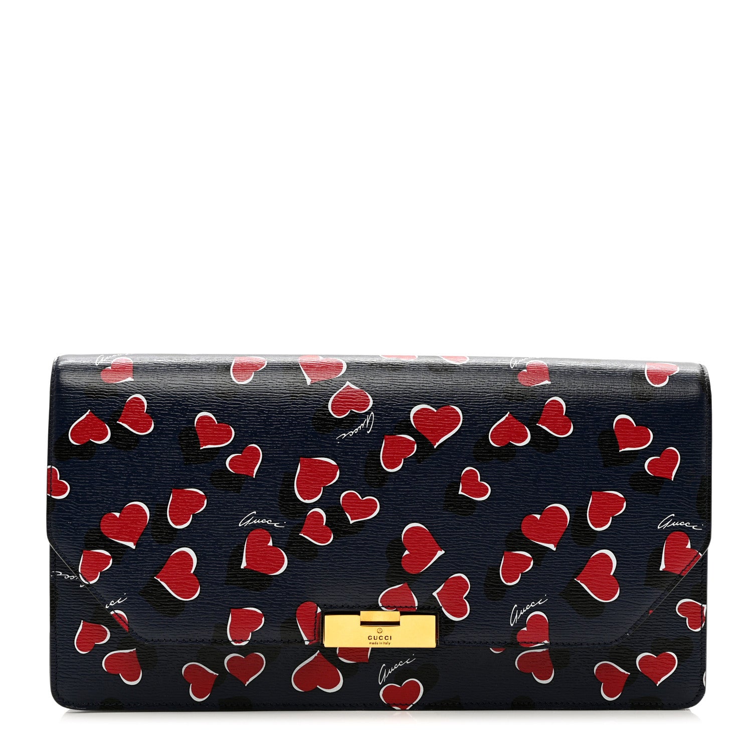 Gucci Textured Calfskin Heartbeat Print Clutch Blue 1 of 6