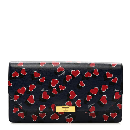 Gucci Textured Calfskin Heartbeat Print Clutch Blue 1 of 6
