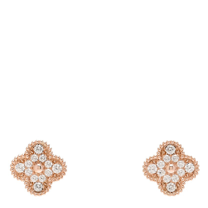 Van Cleef & Arpels 18K Rose Gold Diamond Vintage Alhambra Earrings 1 of 5