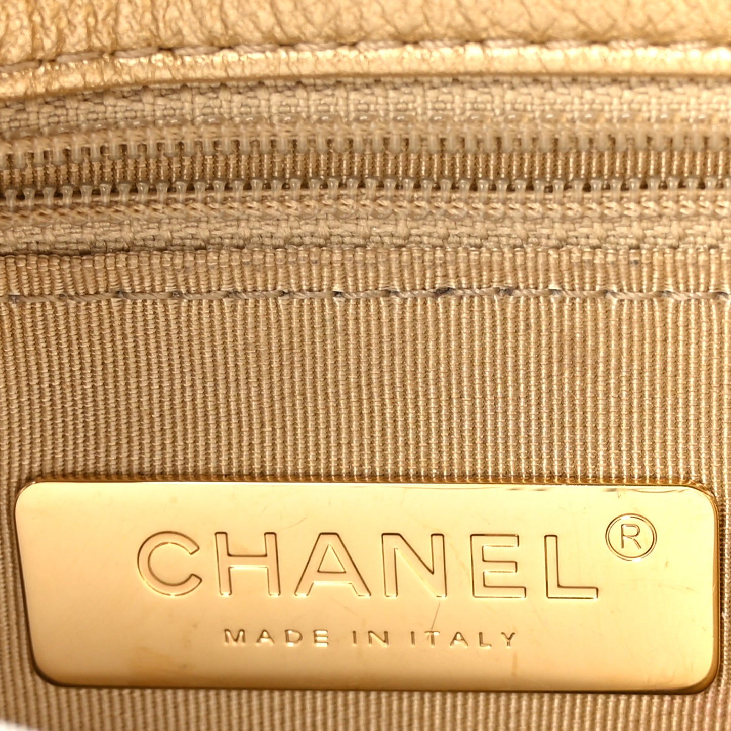 Metallic Goatskin Quilted Large Chanel 19 Flap Gold