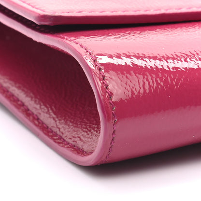 Saint Laurent Textured Patent Monogram Large Belle De Jour Clutch Fuchsia 7 of 8