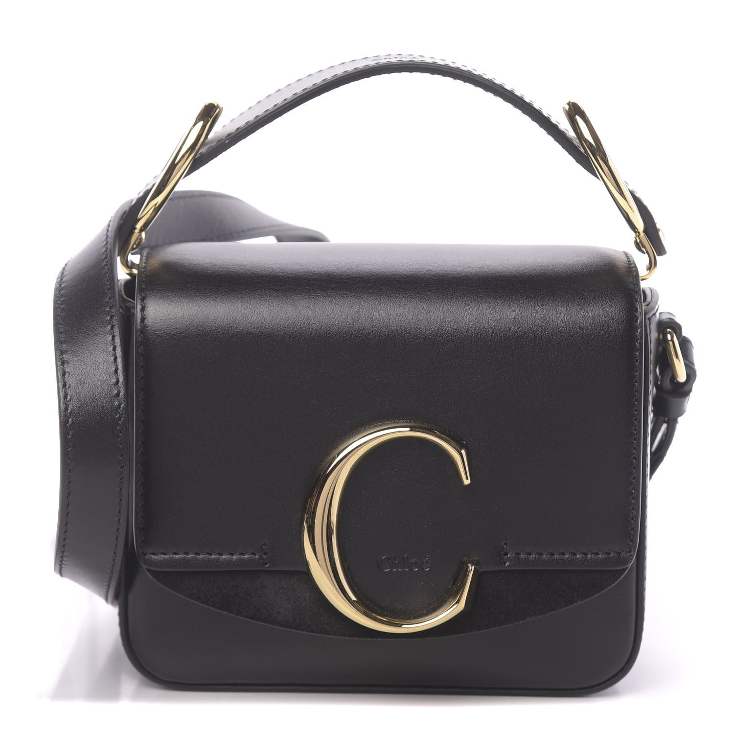 Chloe Shiny Calfskin Suede Mini C Double Carry Black 1 of 9