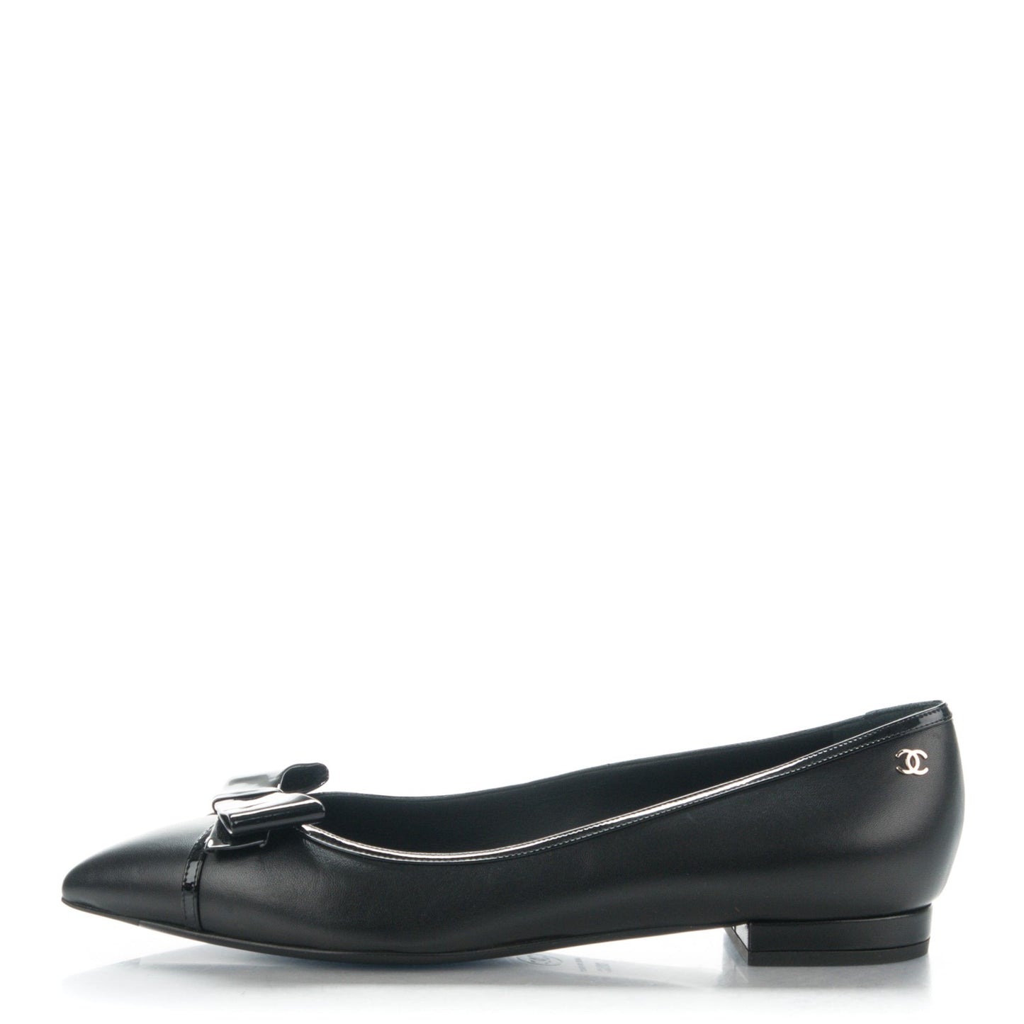 Lambskin Bow CC Flats 39.5 Black