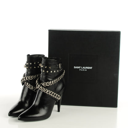 Saint Laurent Shiny Calfskin Multi-Studded Strap Fetish 105 Ankle Boots 36 Black 6 of 8
