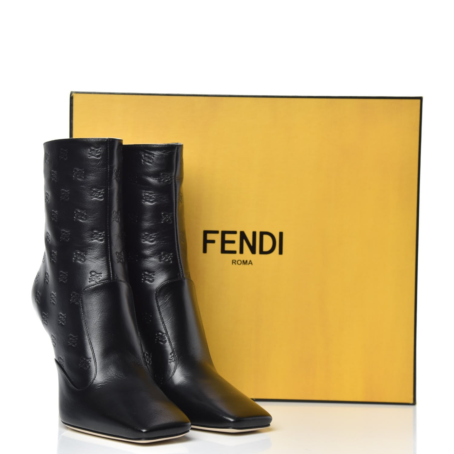 Fendi Vitello Karligraphy Embossed FFreedom High Heel Ankle Boots 39 Black 8 of 8