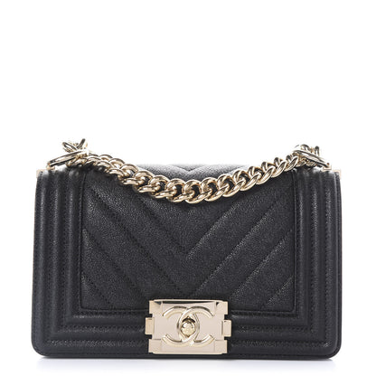 Chanel Iridescent Caviar Chevron Quilted Small Boy Flap Black 1 of 10