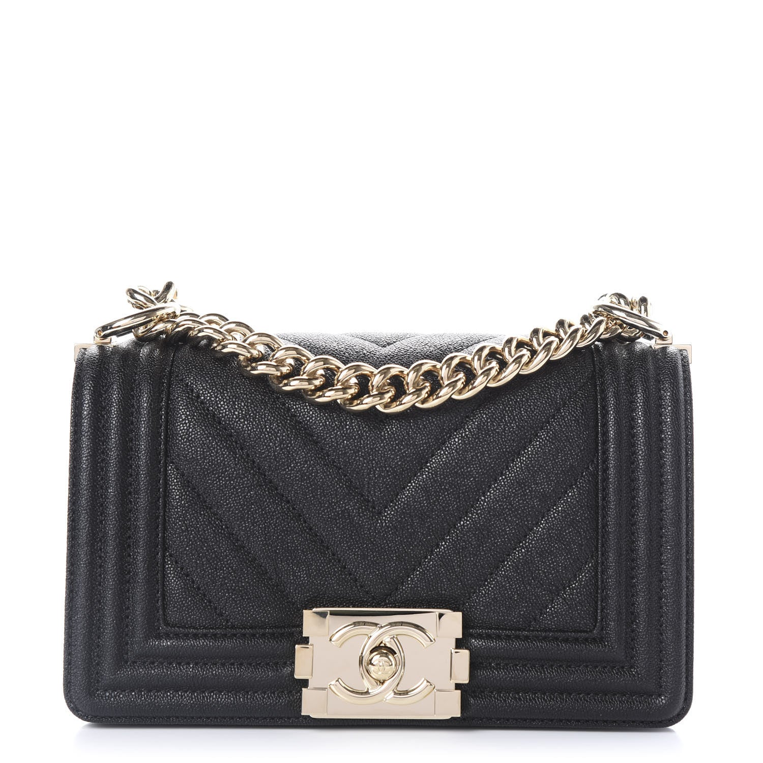 Chanel Iridescent Caviar Chevron Quilted Small Boy Flap Black 1 of 10