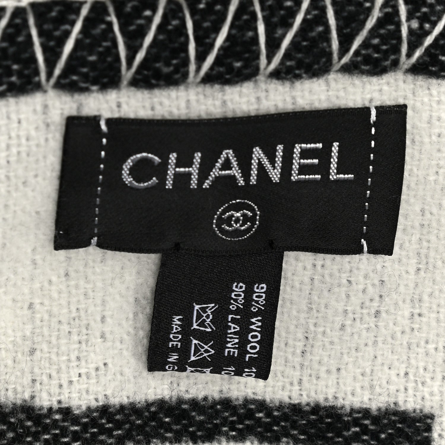 Chanel Merino Wool Cashmere CC Throw Blanket Black White 4 of 4