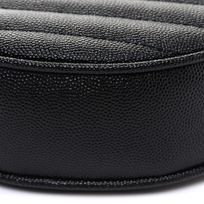 Saint Laurent Grain De Poudre Matelasse Chevron Quilted Round Vinyle Camera Bag Black 9 of 9