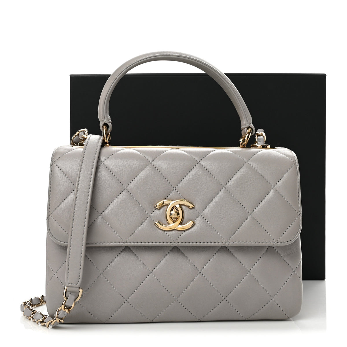 Lambskin Quilted Small Trendy CC Flap Dual Handle Bag Light Grey
