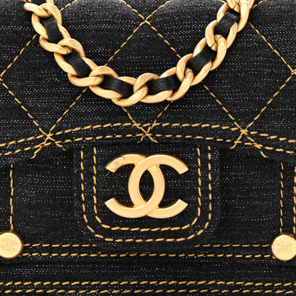 Chanel Denim Quilted Double You Card Holder On Chain Black Golden 8 of 11