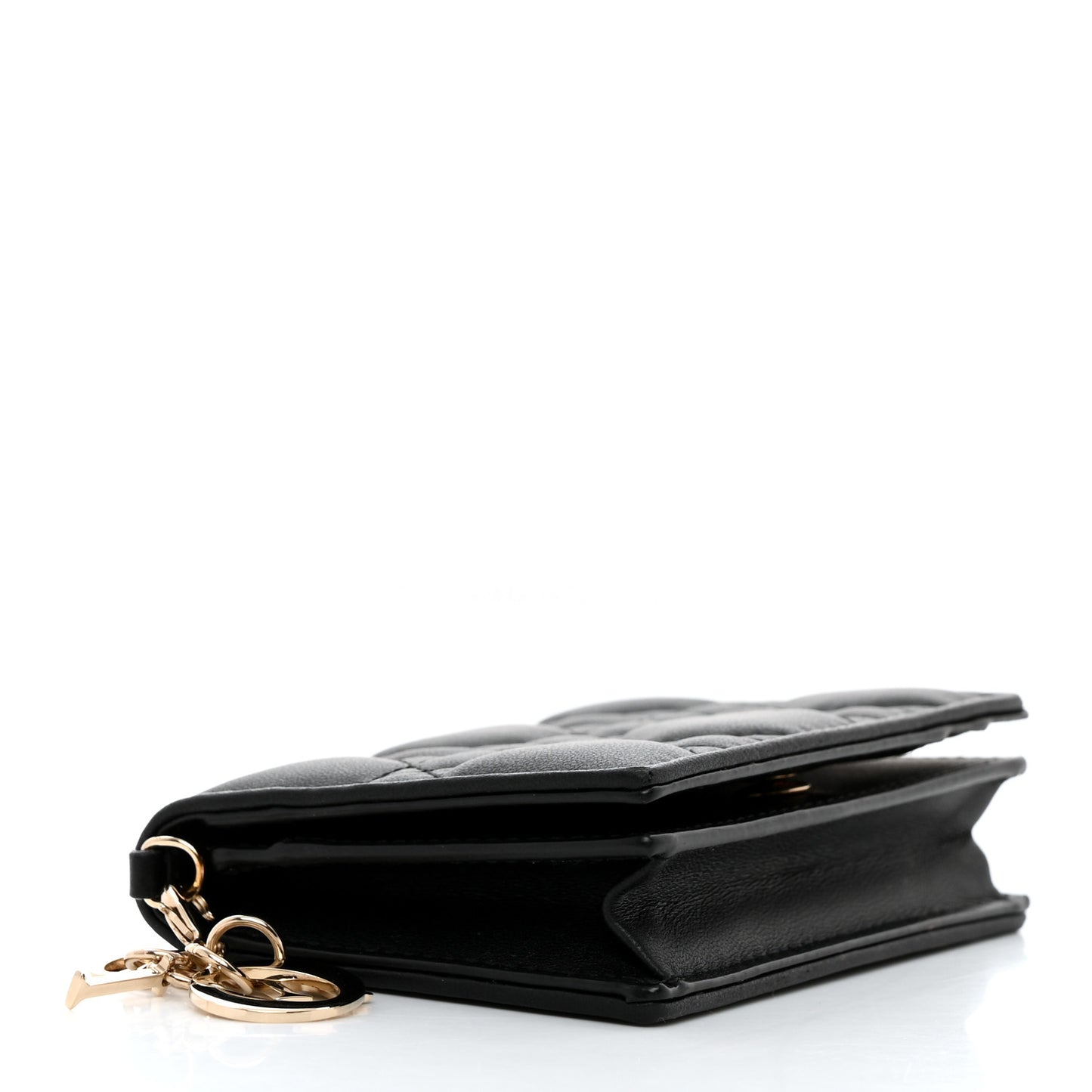 Lambskin Cannage Small Lady Dior Flap Card Holder Black