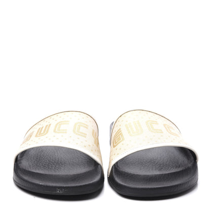 Gucci X SEGA Supreme Canvas GUCCY Stars Womens Slide Sandals 41 Mystic White Gold 3 of 10