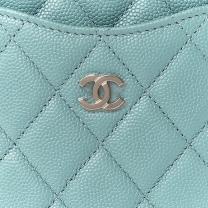 Chanel Caviar Quilted Classic Flat Wallet Pouch Light Blue 8 of 11