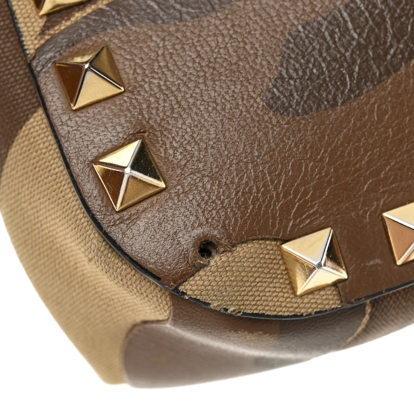 Nappa Canvas Camouflage Mini Rockstud Flap Saddle Crossbody Bag Beige Multicolor