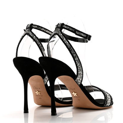 Christian Dior Cotton Strass Embroidered Dway Heeled Sandals 40 Black Silver 4 of 10