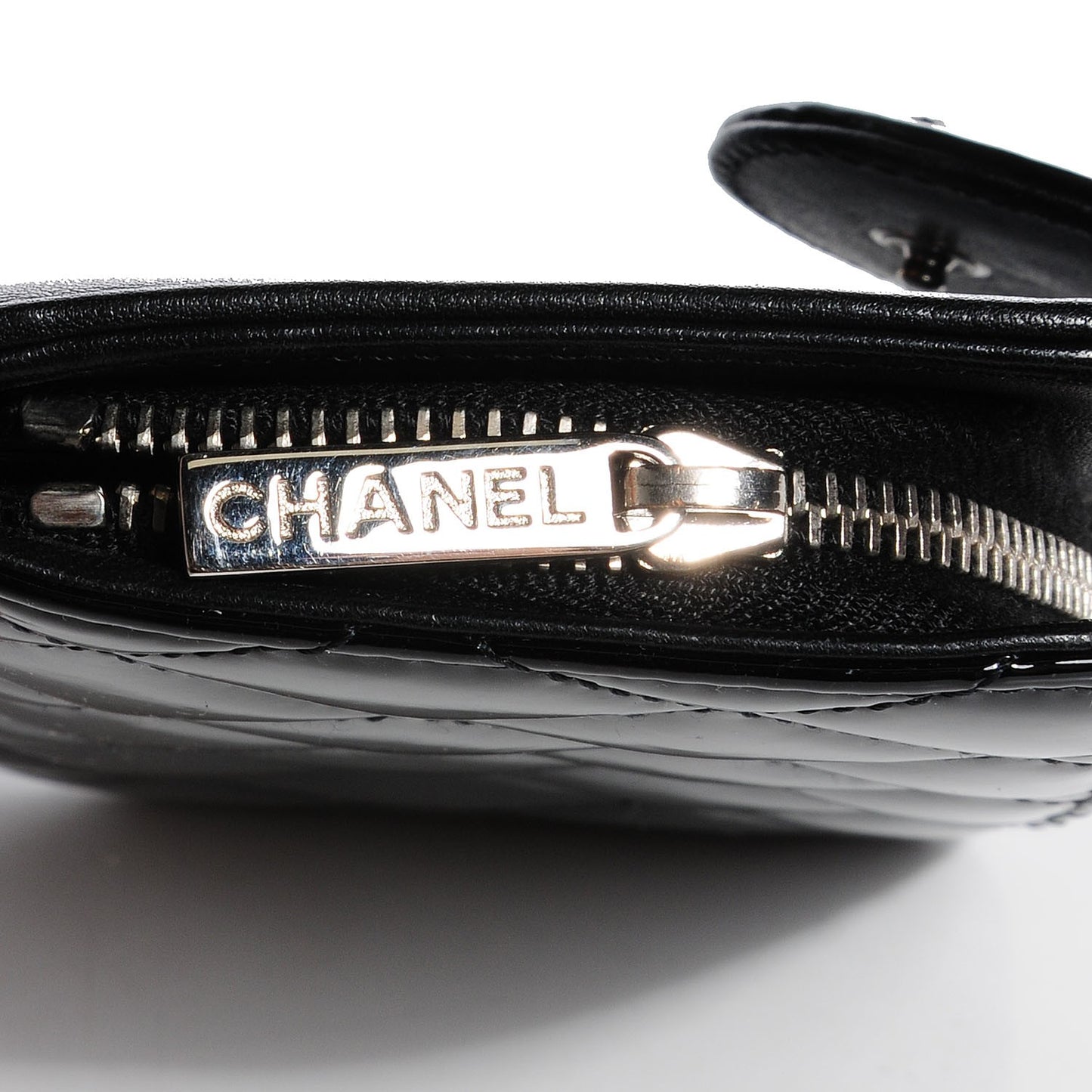 Patent Quilted Brilliant Zipped Pocket Wallet Black
