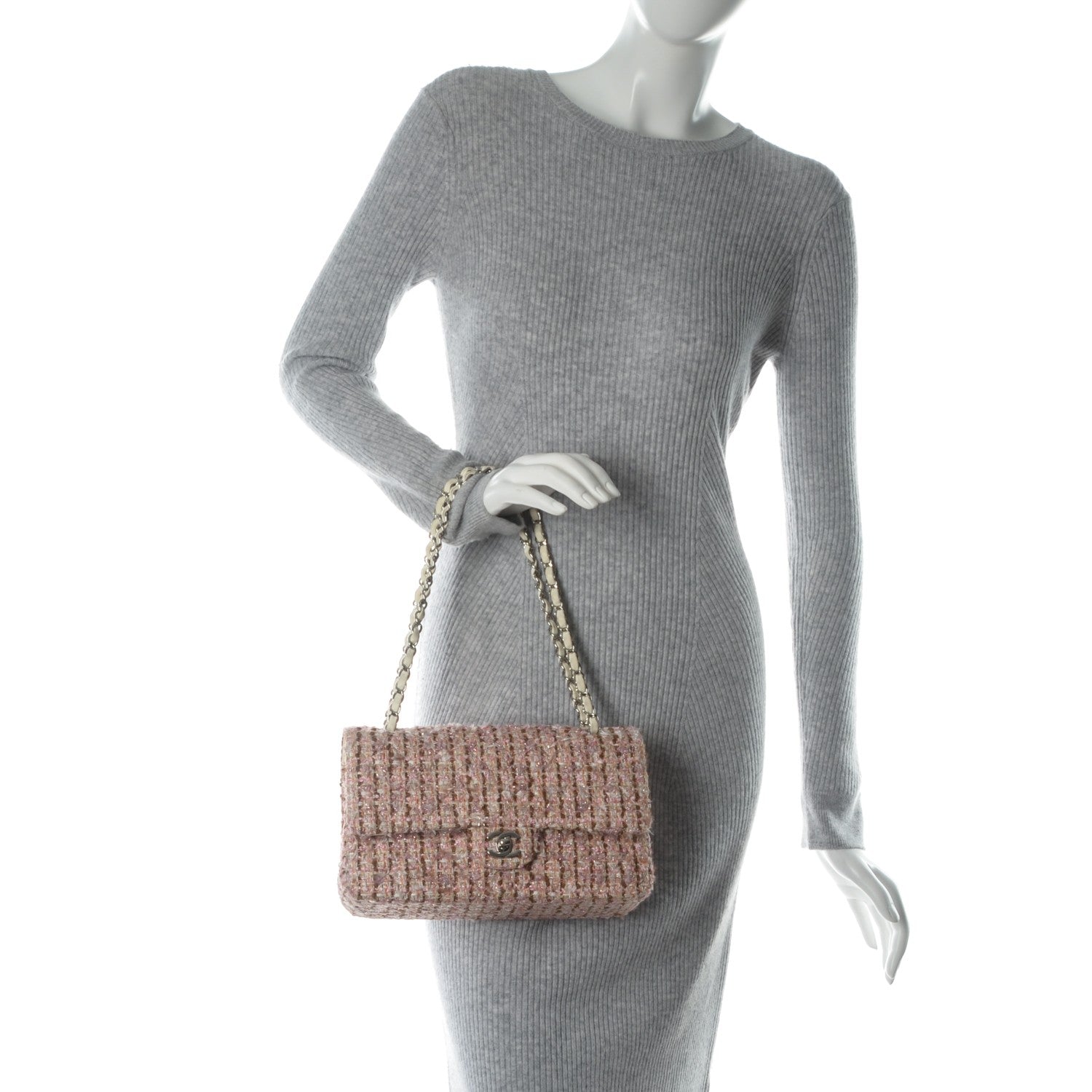Chanel Tweed Quilted Medium Double Flap Pink Gold 2 of 7
