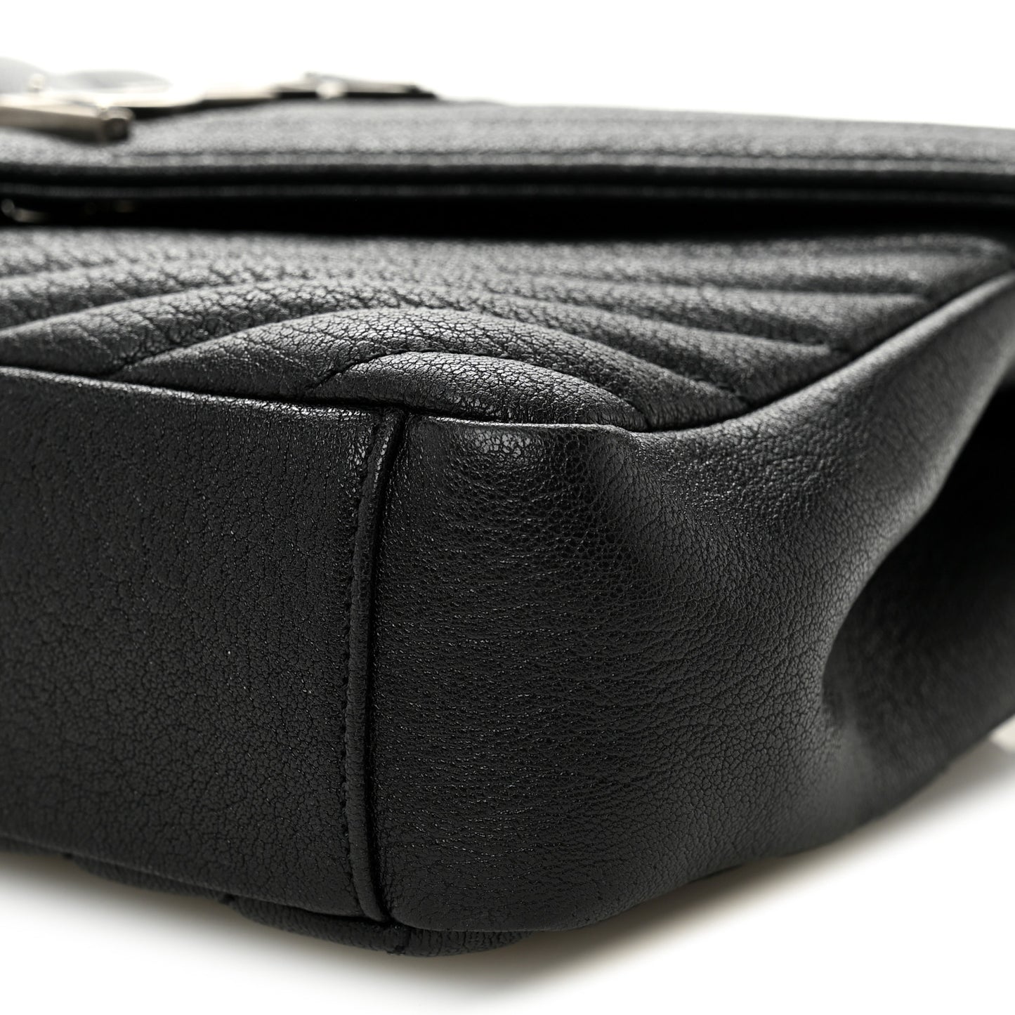 Sheepskin Matelasse Chevron Monogram Medium College Bag Black