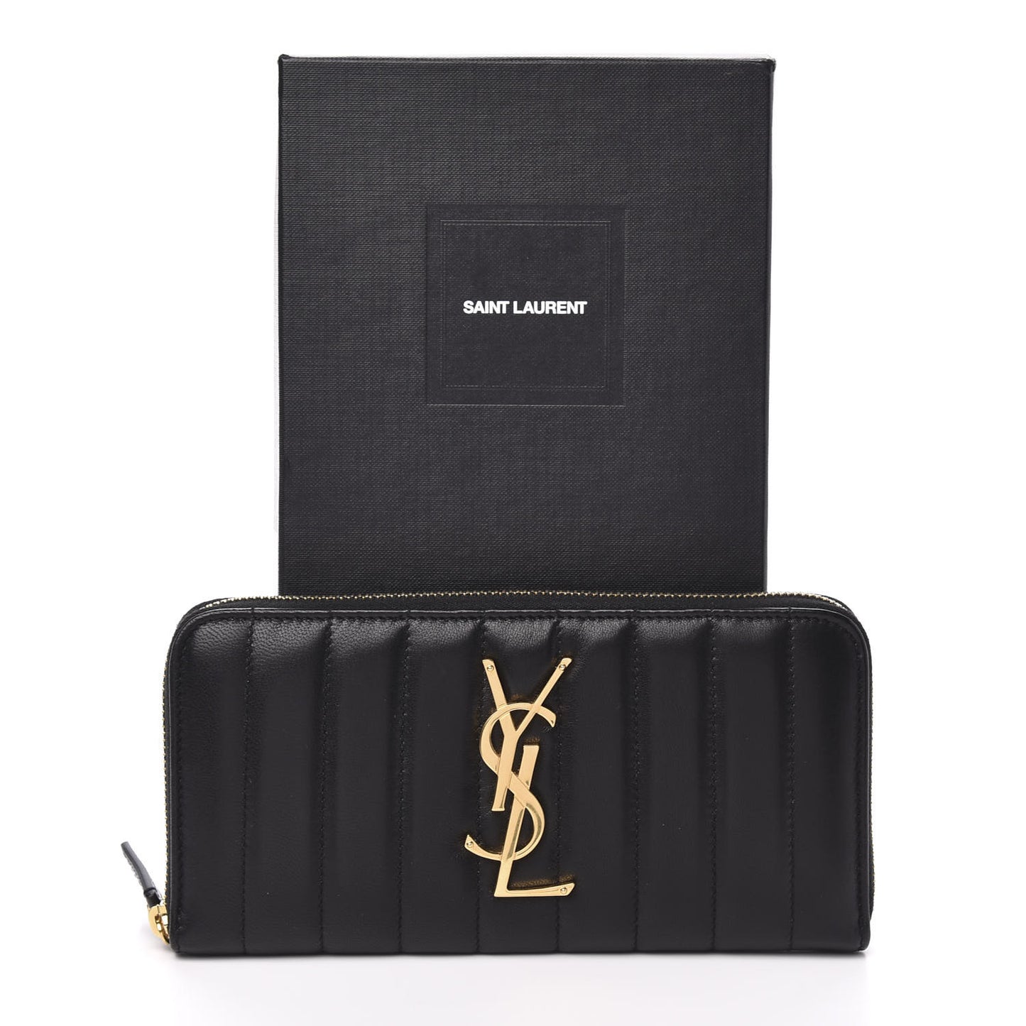 Lambskin Matelasse Monogram Vicky Zip Around Wallet Black