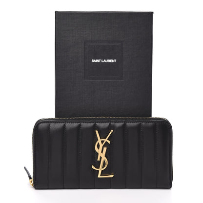 Saint Laurent Lambskin Matelasse Monogram Vicky Zip Around Wallet Black 7 of 7