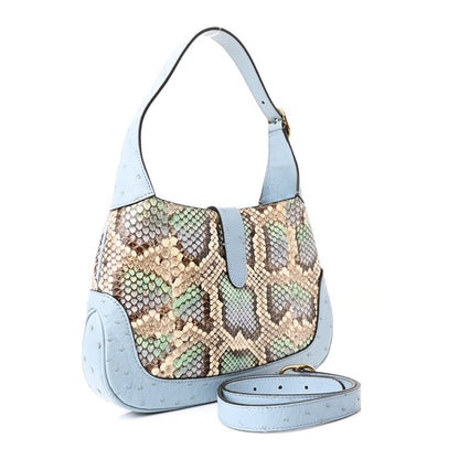 Gucci Snakeskin Ostrich Calfskin Small Jackie 1961 Hobo Blue Multicolor 3 of 12