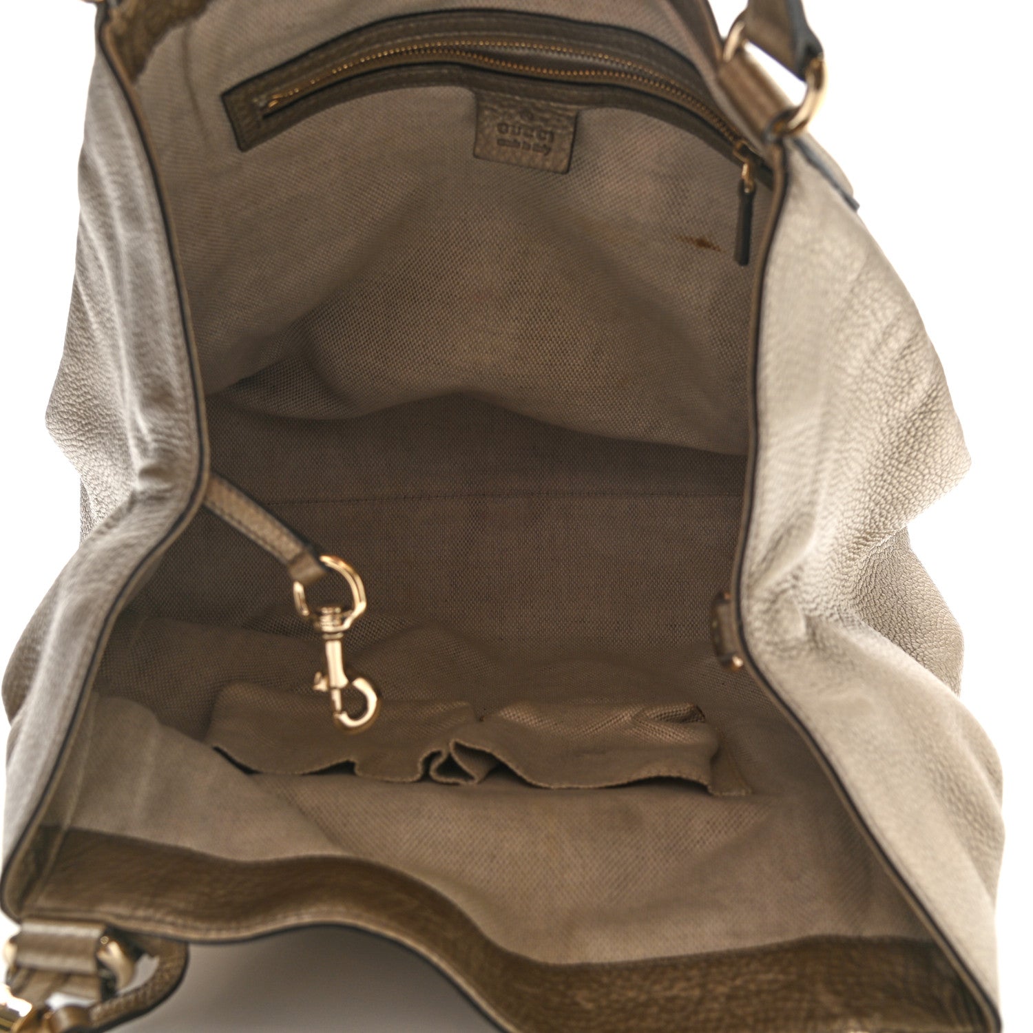 Gucci Metallic Pebbled Calfskin Medium Soho Shoulder Bag Golden Beige 4 of 13