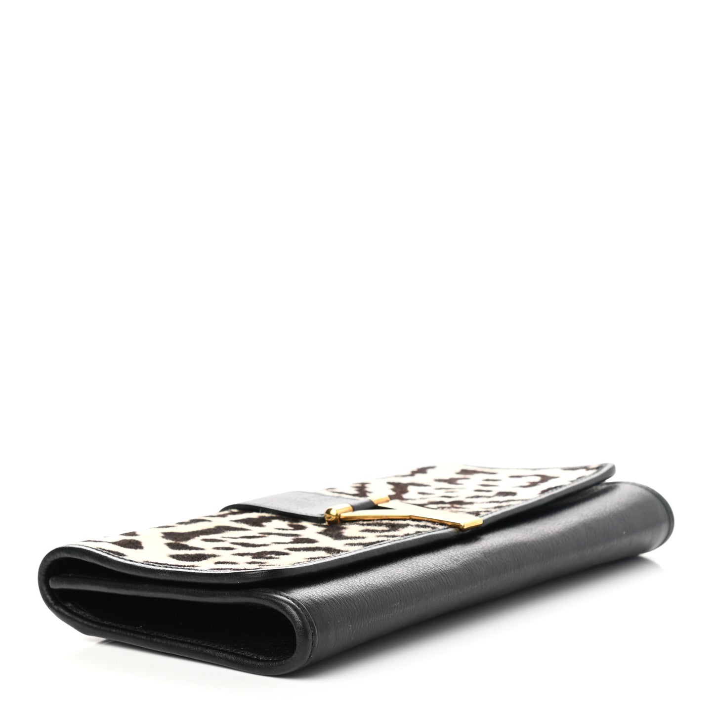 Pony Hair Leopard Print Y Ligne Clutch Black White