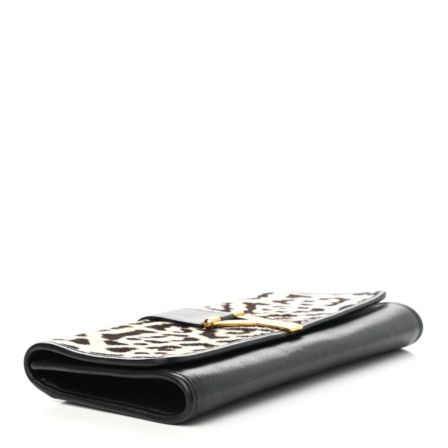 Saint Laurent Pony Hair Leopard Print Y Ligne Clutch Black White 3 of 6