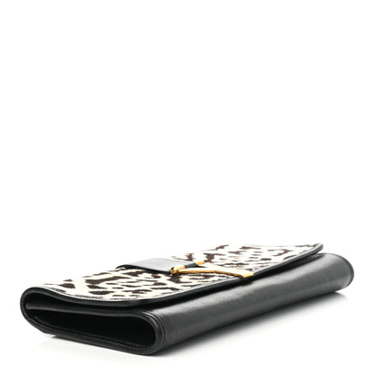Saint Laurent Pony Hair Leopard Print Y Ligne Clutch Black White 3 of 6
