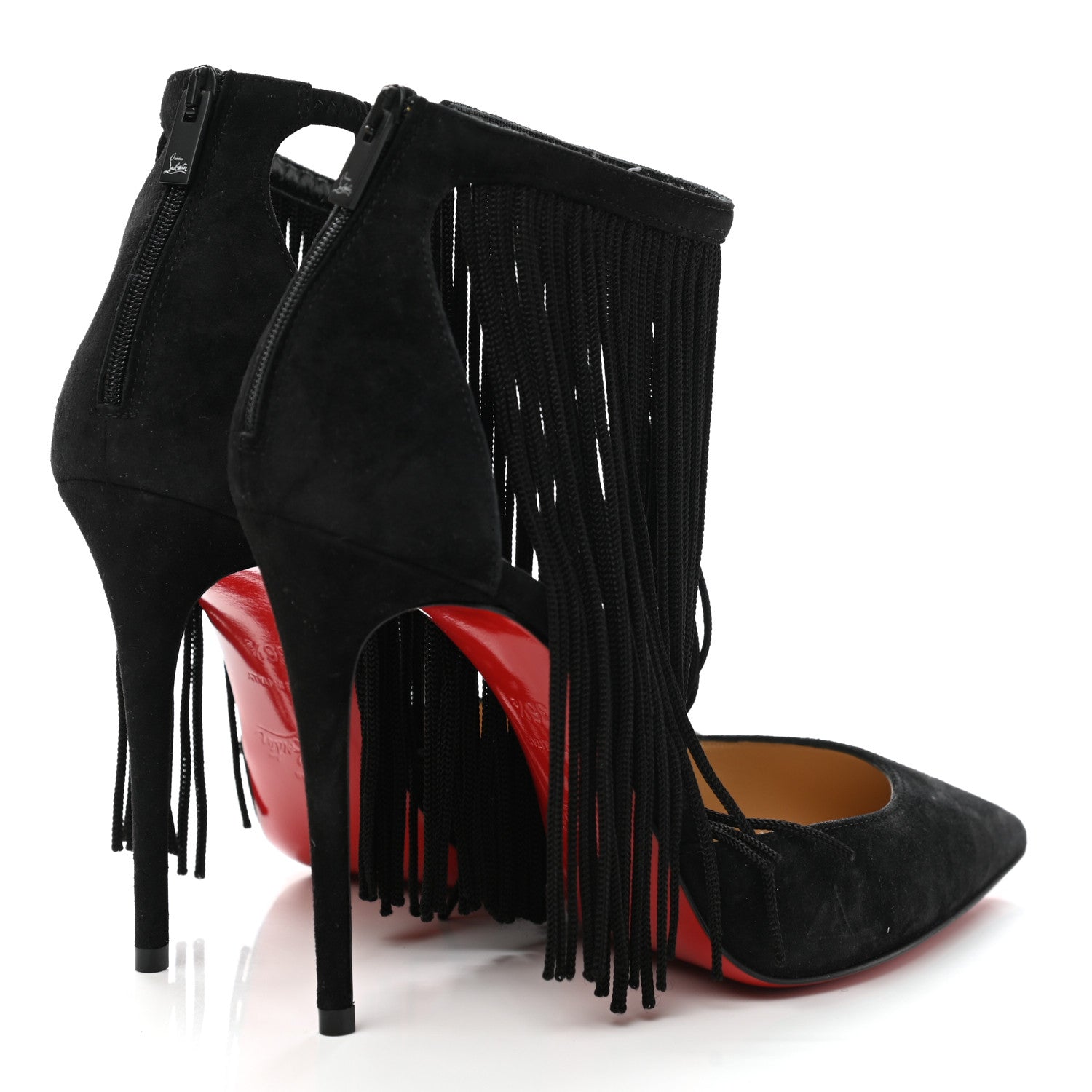 Christian Louboutin Veau Velours Fringe Courtain 100 Pumps 36.5 Black 4 of 8