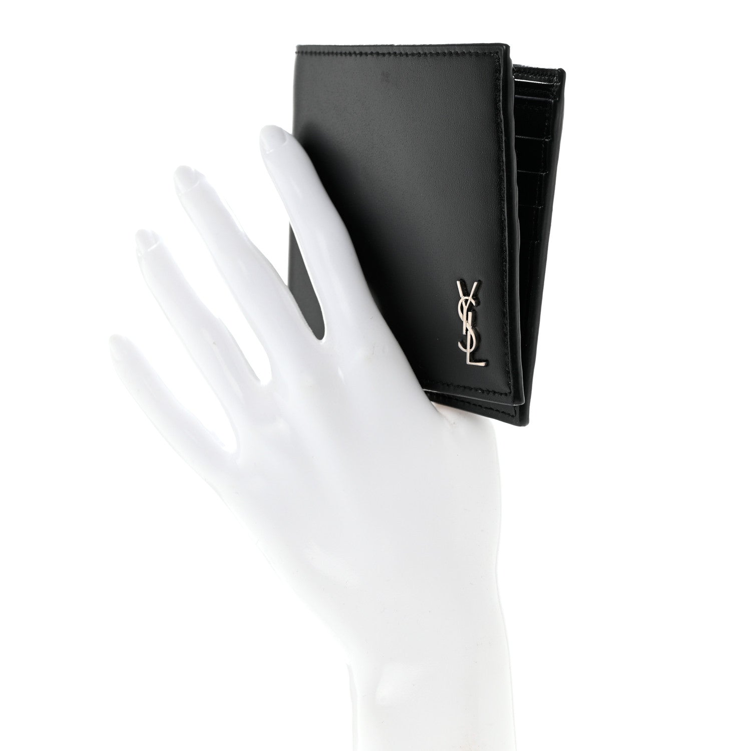 Saint Laurent Matte Calfskin Tiny Cassandre East West Wallet Black 2 of 7