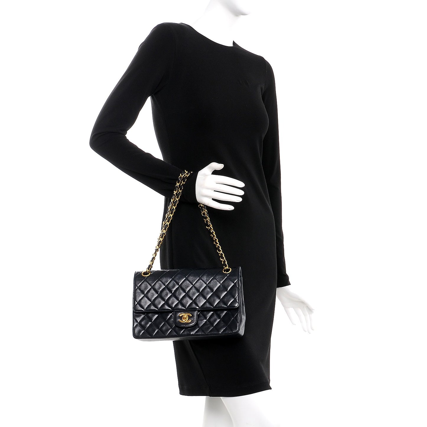 Lambskin Quilted Medium Double Flap Navy