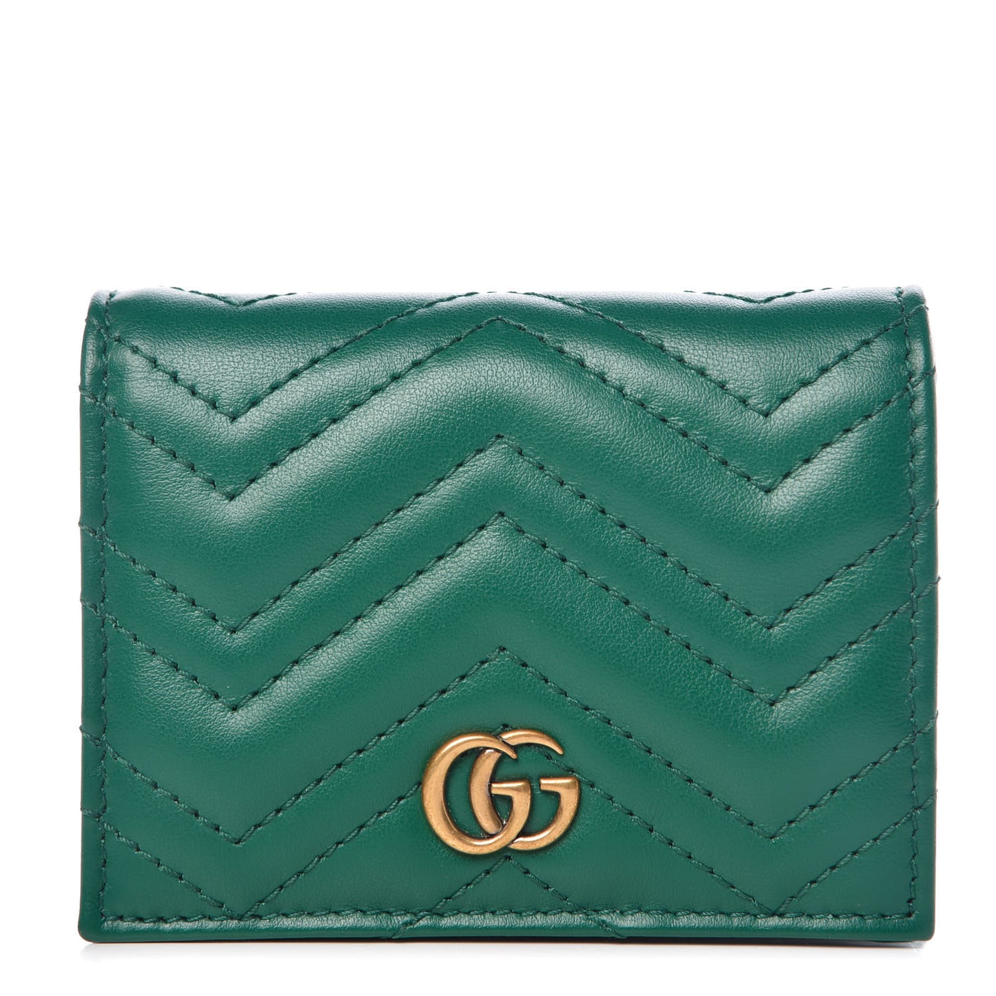 Calfskin Matelasse GG Marmont Card Case Wallet Emerald