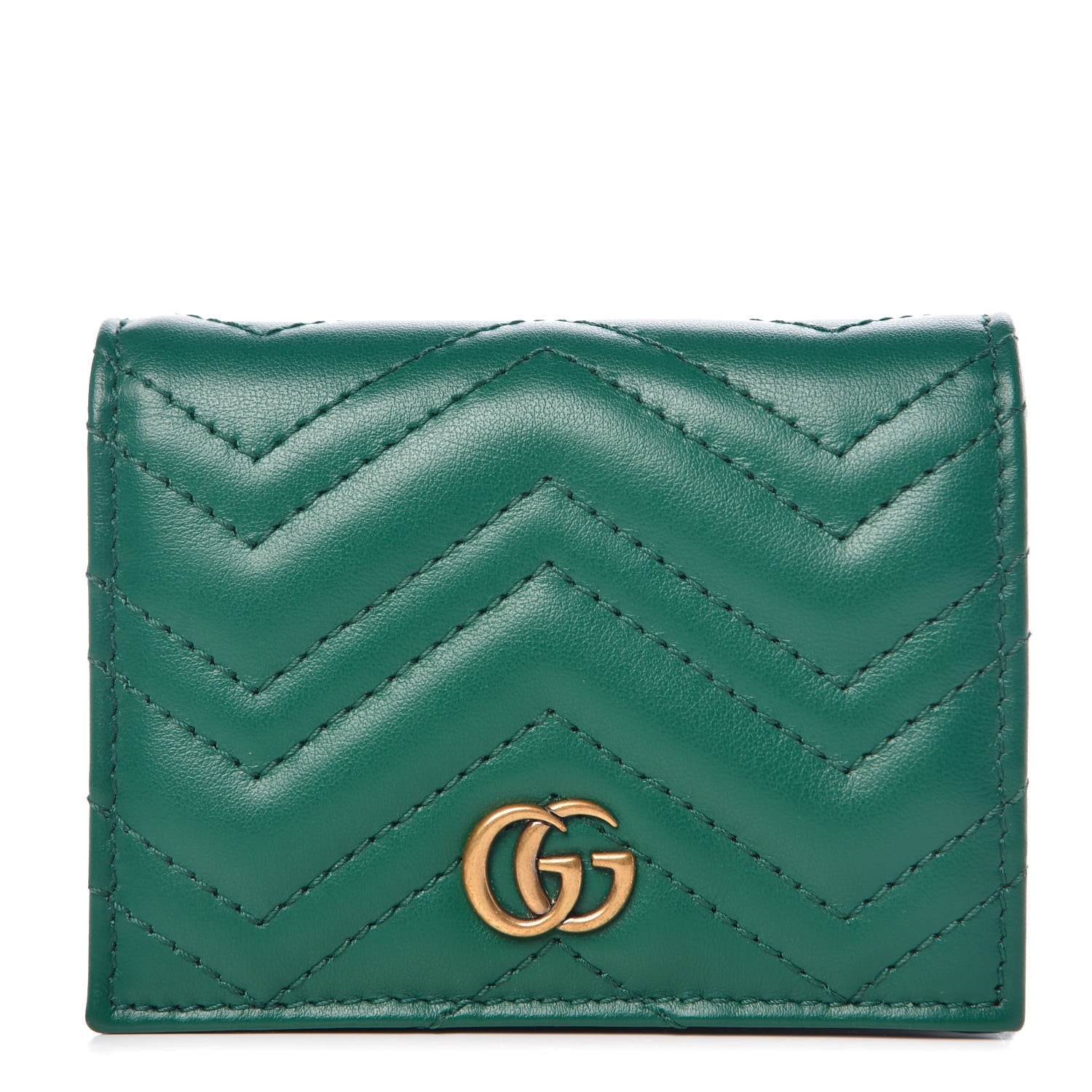 Gucci Calfskin Matelasse GG Marmont Card Case Wallet Emerald 1 of 8