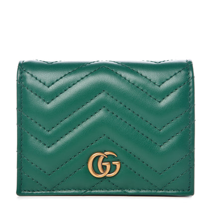 Gucci Calfskin Matelasse GG Marmont Card Case Wallet Emerald 1 of 8