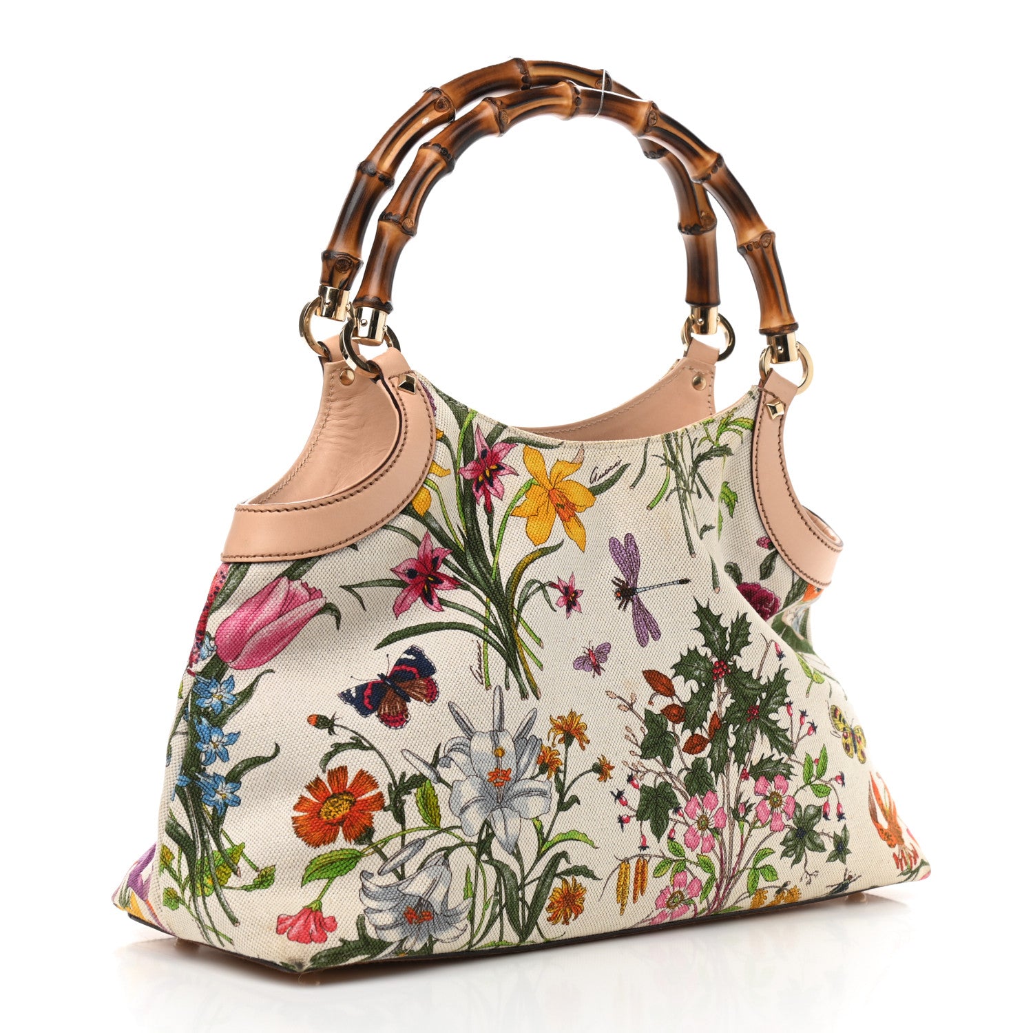 Gucci Canvas Floral Flora Bamboo Handle Bag 3 of 15